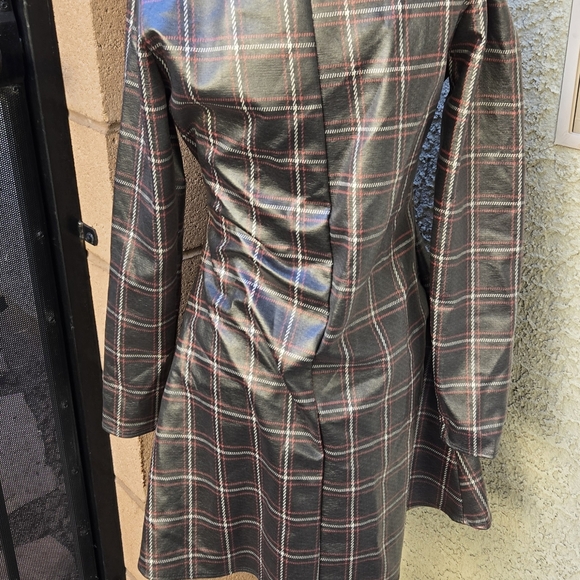 American City Wear Vintage Plaid Faux-Leather Turtleneck Mini Dress - Black - Picture 6 of 9